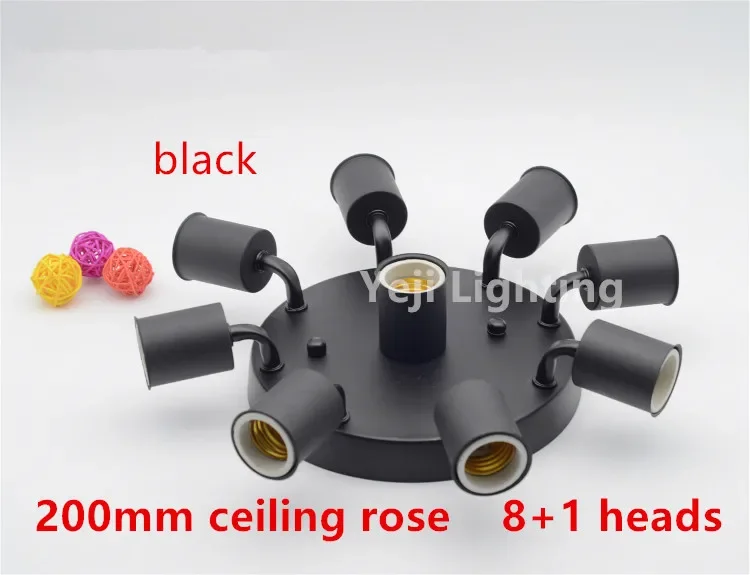 Black 200mm Ceiling Rose with Multiple E27 Ceramic Screw Lamp Holders Elbow Holder Led bulb Tube Light Chandeliers Ceiling Lamp