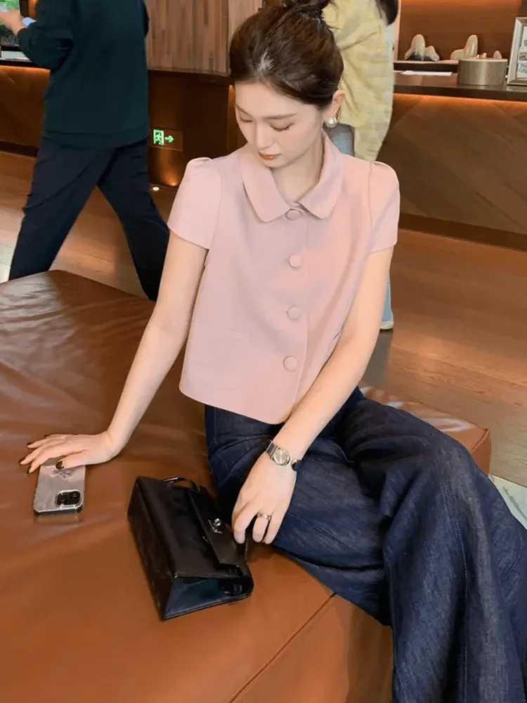 

Korean Commuter Style Two-Piece Set Short Sleeve Collar A-Line Skirt Comfortable Casual Fashion Women's Summer Outfit