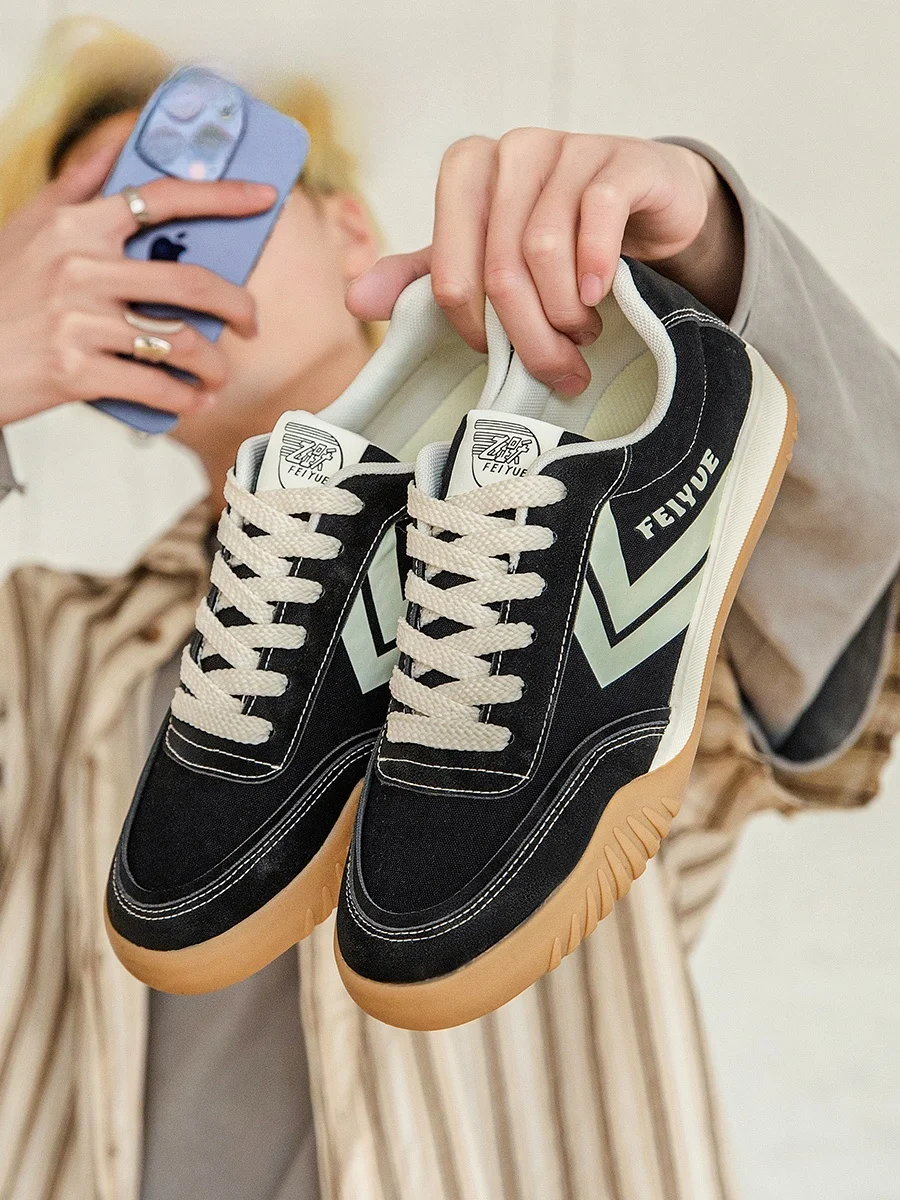 

Feiyue Bla Canvas oes Men's Sle 2025 Autumn New Lightweight Breathable Couple oes Dequn Thi Bot Rubber Sole