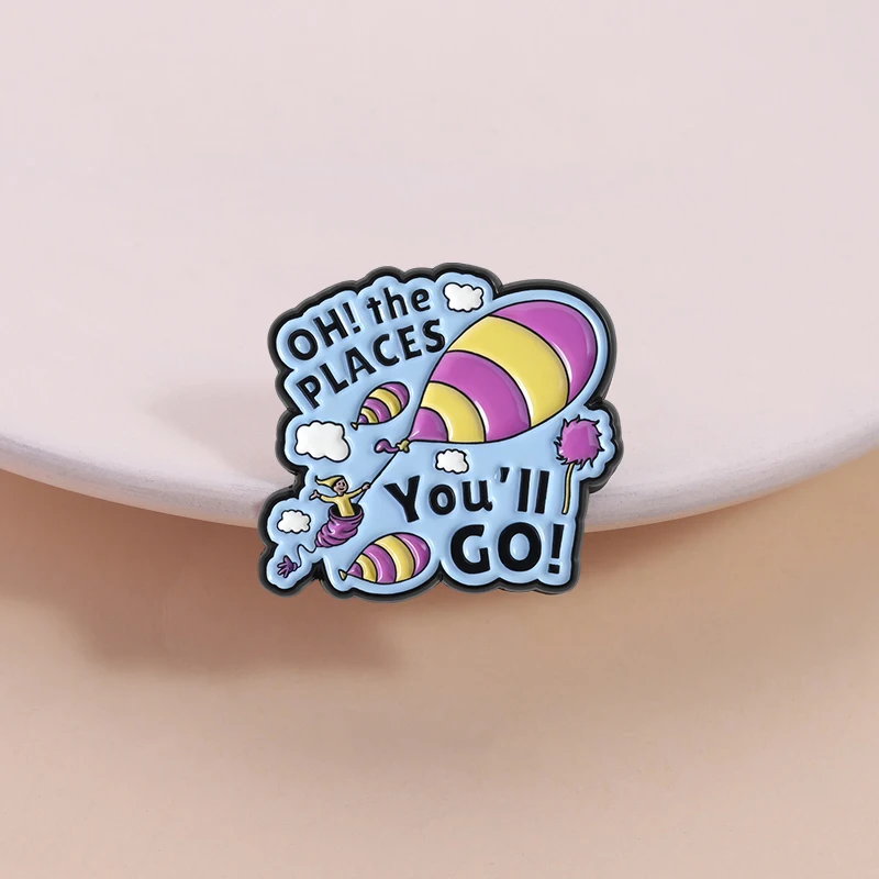 أوه الأماكن سوف تذهب المينا دبوس الدكتور سوس الأطفال كتب مصورة منطاد الهواء الساخن بروش شارة التلبيب مجوهرات هدية للأصدقاء