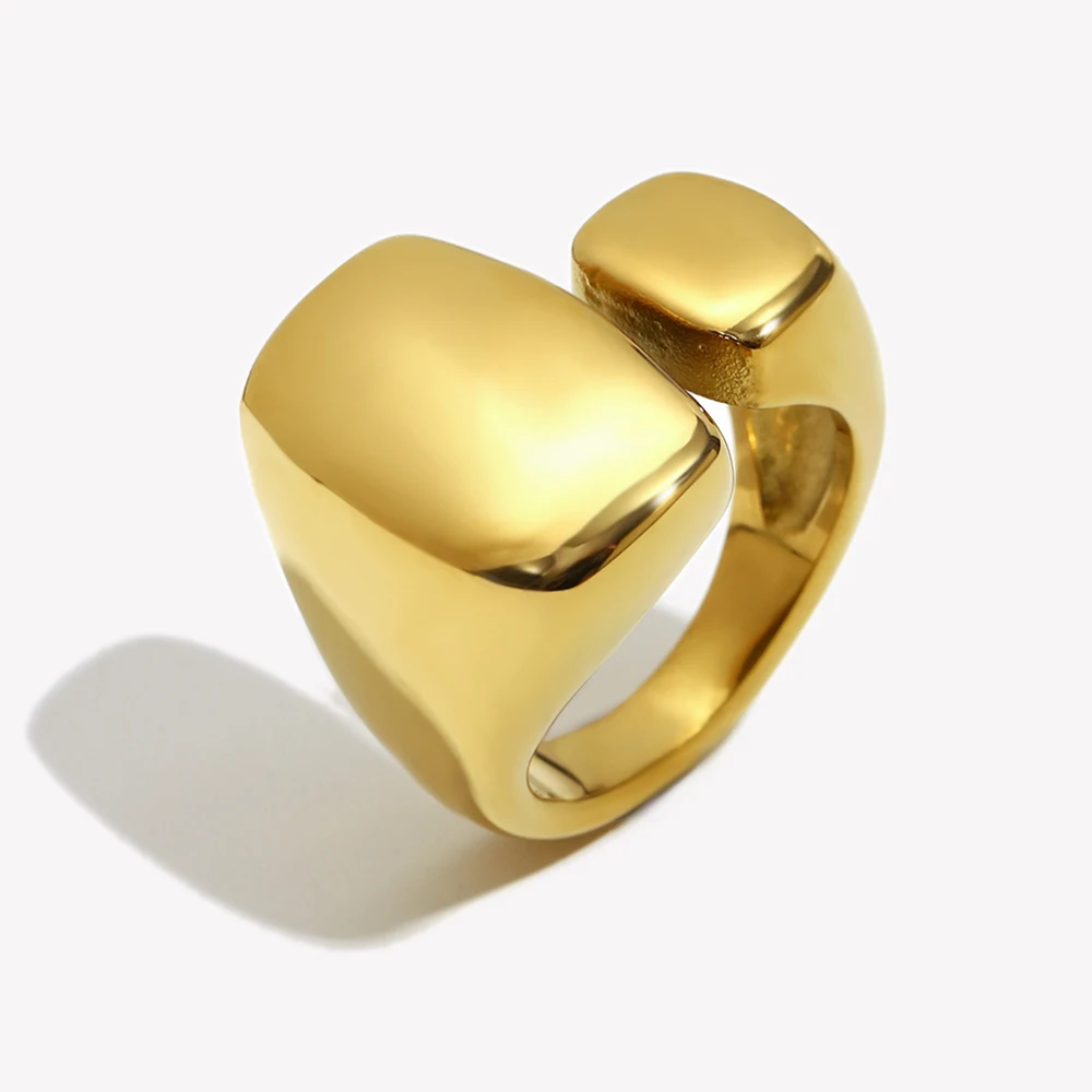 E.B.belle Chunky Street Style Geometric Open Size Stainless Steel Index Finger Rings For Women Glossy Large Party Cocktail Ring