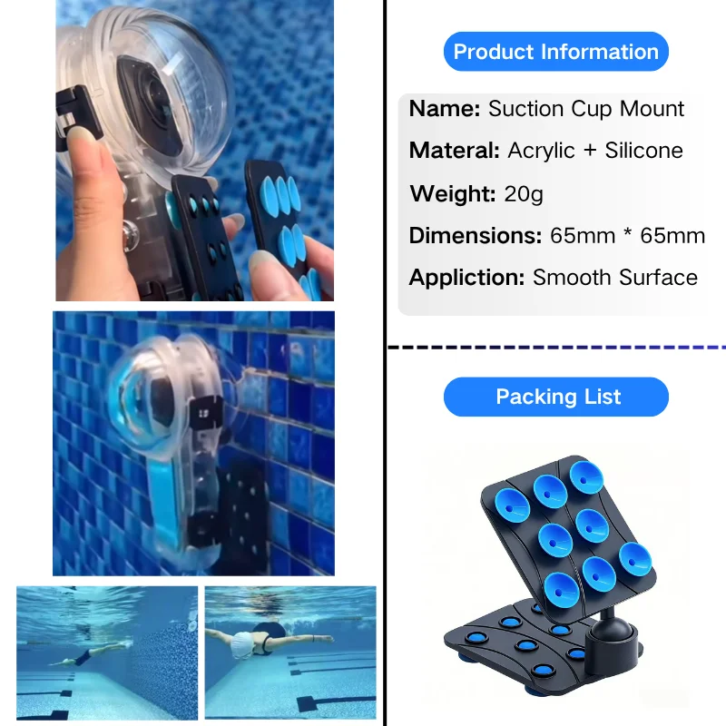 

Powerful Absorption Suction Cup Bracket for Insta360 DJI Dive Case Action Camera Waterproof Shell for Swimming Pool Waterproof