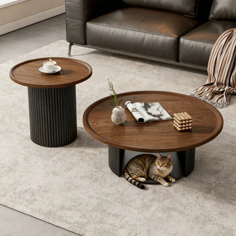 Round Wood Coffee Tables Cat Couch Small Storage Coffee Table Living Room Apartment Stolik Kawowy Space Saving Furniture