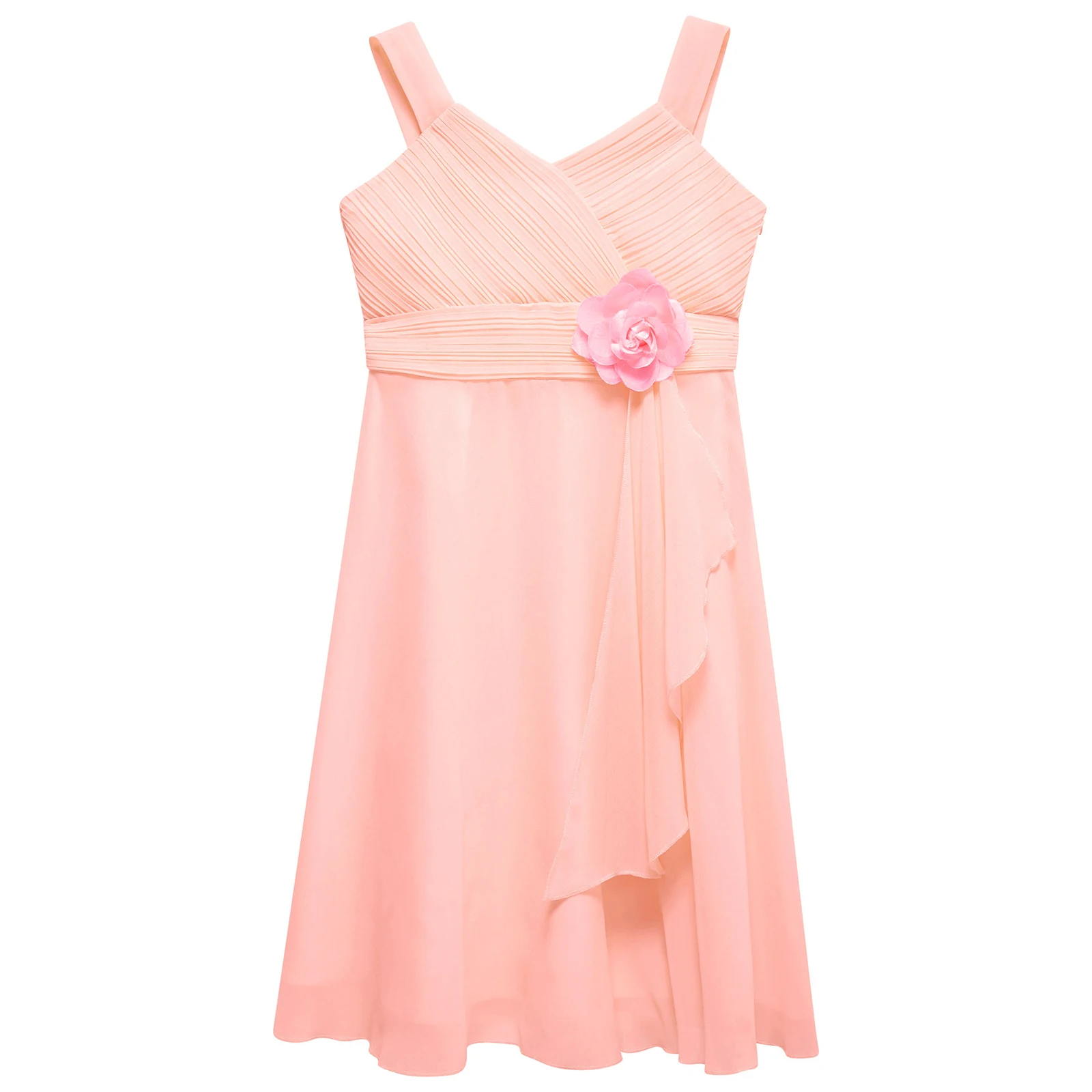 Festliches langes Kleid für Kinder, Mädchen und 3D-Blumen, Hochzeit, Blumenmädchenkleid, ärmellos, Chiffon, Geburtstagsfeier, Prinzessinnenkleider, Sommer