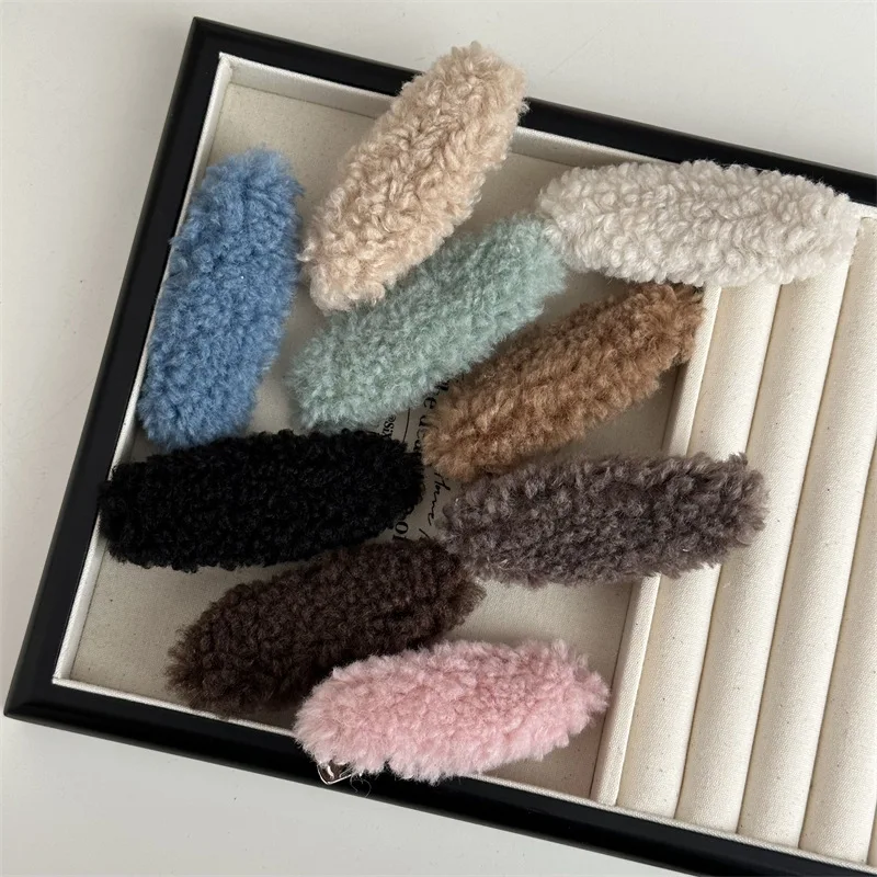 Autumn Winter Warm Color Lamb Wool Hair clip Vintage Candy Color Plush Bangs Clip Side Clip Hair Accessories For Woman Girls