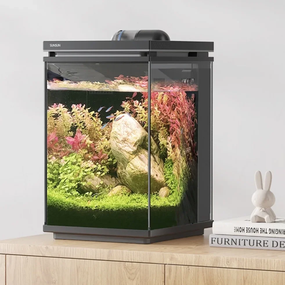 aRectangle Eco-Friendly Energy Saving Desktop Aquarium Ultra-Clear Glass Versatile Aquascaping Remote Control for Lazy