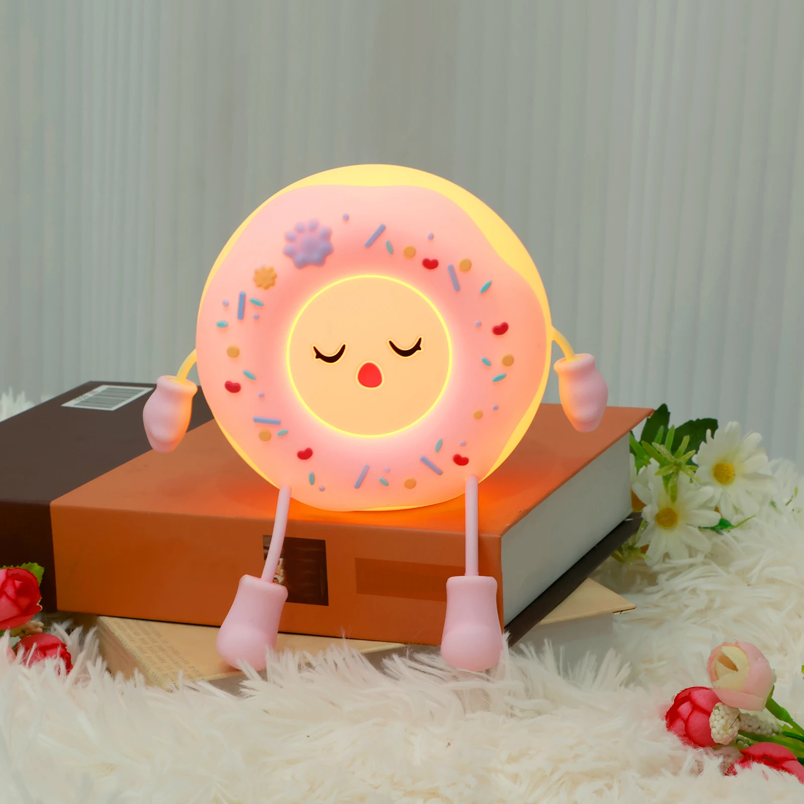 Cute Donut Night Light 2 Level Dimmable Nursery Night Light Touch Control Kids Night Light with 20 Minutes Timer USB