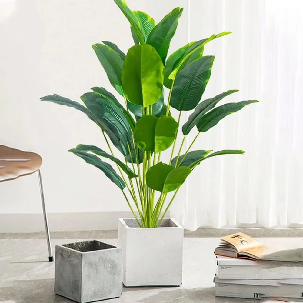 1 unidad de plantas artificiales grandes: Palmera tropical, hojas de plátano falsas, Monstera de plástico con tacto real para decoración del hogar, jardín y fiestas.