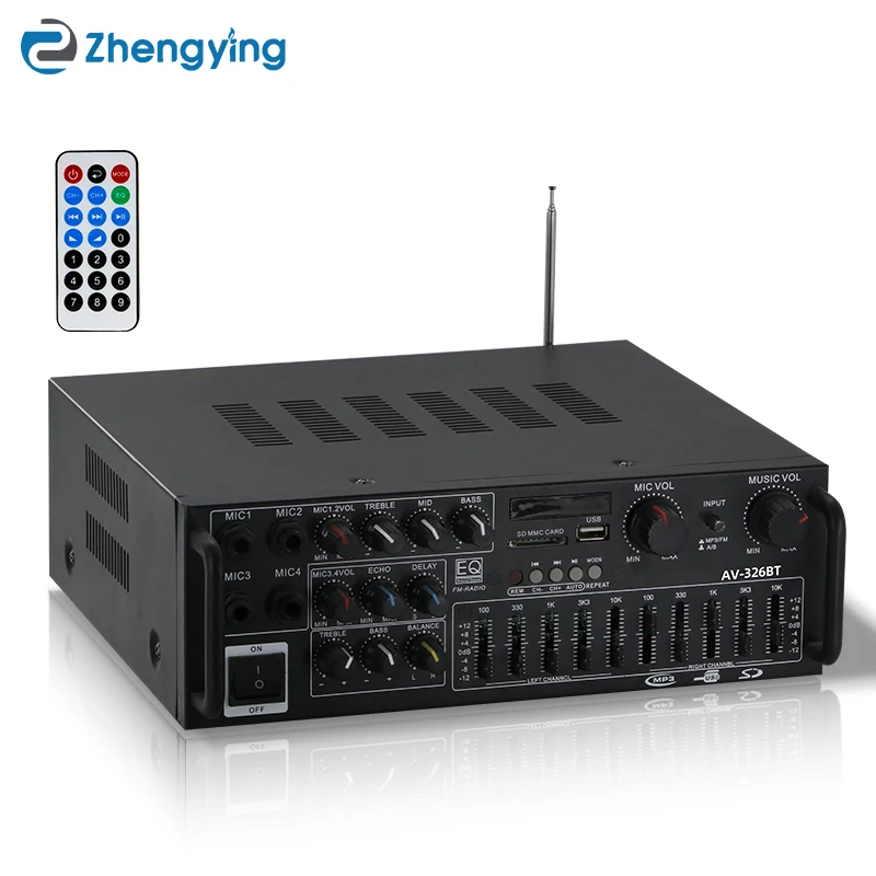 AV-326BT 4 Mic Input Home Karaoke Stereo Subwoofer Bass 2.0 Channel Car Power Mixer Professional  o Amplifiers