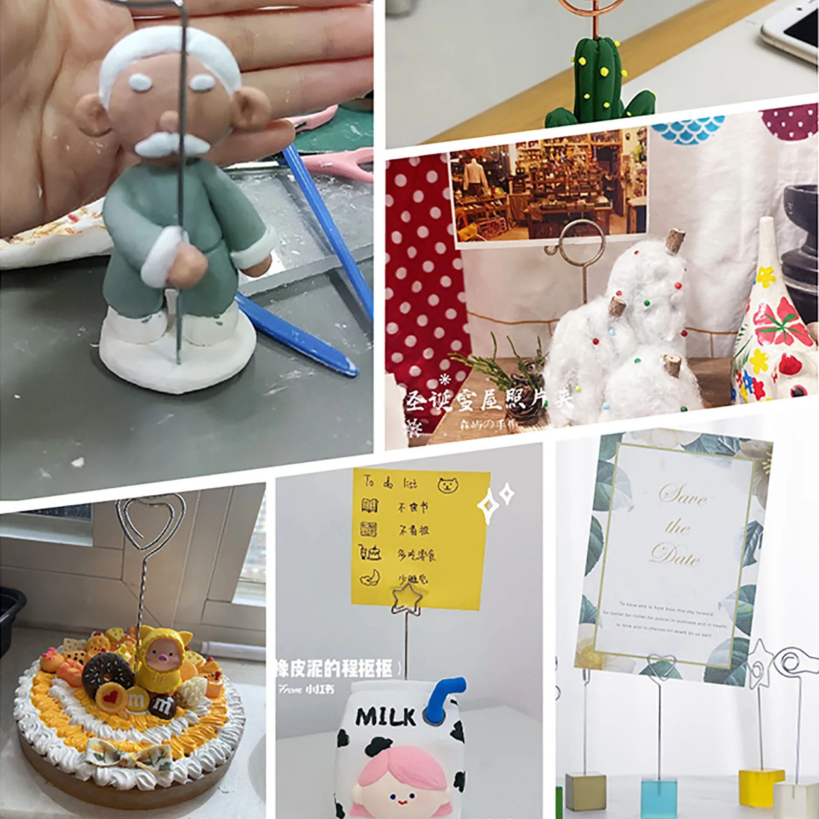 Lot 10pcs DIY Craft Metal Wire Memo Clip Photo Holder Clay Cake Clamp Accessories Anti Rust Rod Name Card Stand Picture Display
