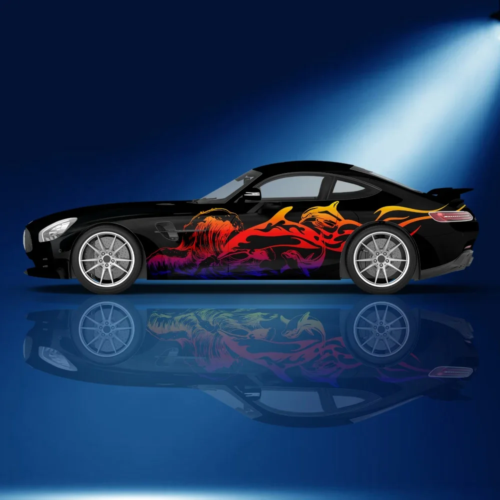 

Виниловая наклейка с силуэтом дельфина и волны для автомобиля, самоклеящаяся наклейка из ПВХ, подходит для грузовиков, внедорожников, украшения, автоаксессуары, подарок