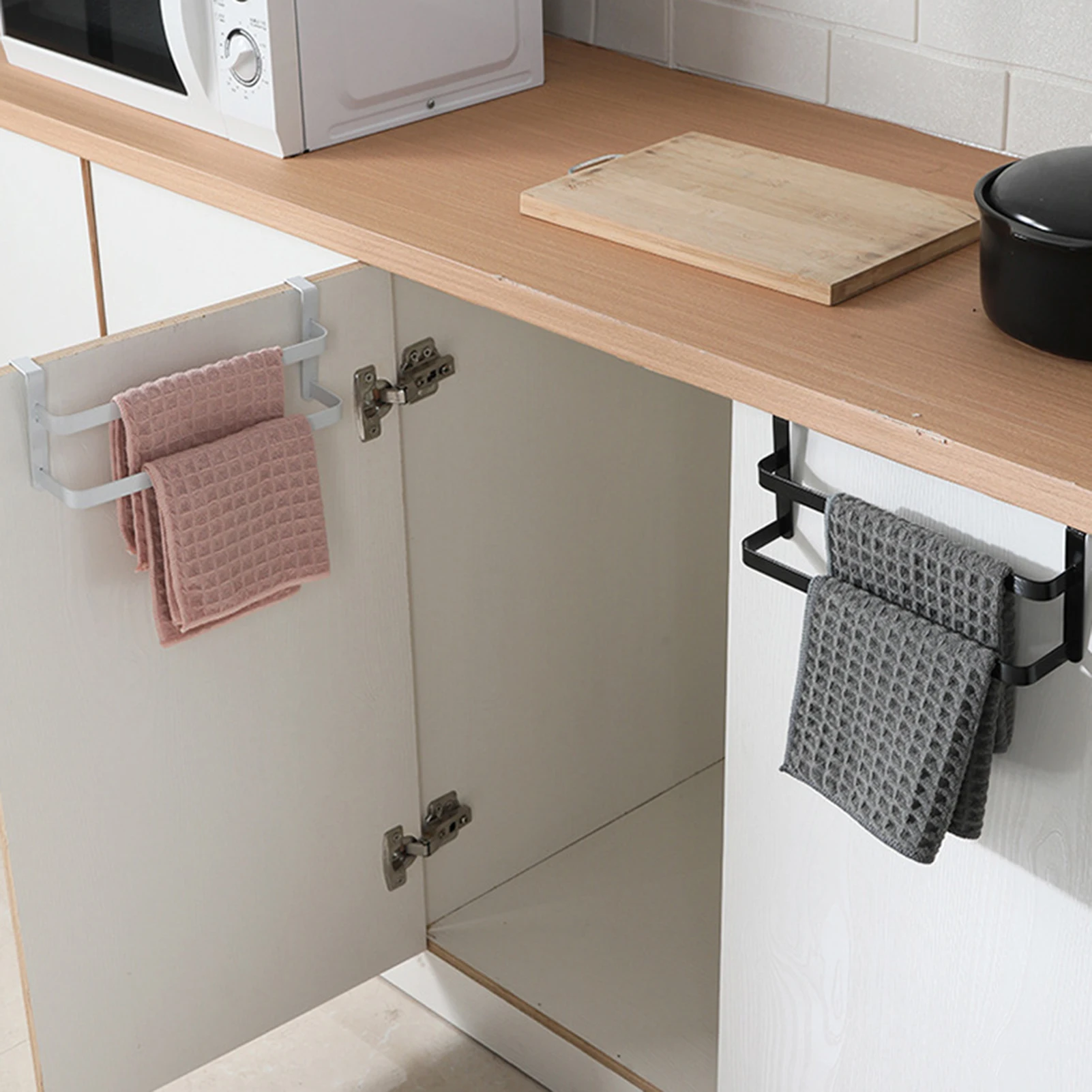 

Double-layer Cabinet Door Towel Rack Over The Door Double Rod Towel Holder Hanger Towel Storage Rack Kitchen Hand Towel Rack