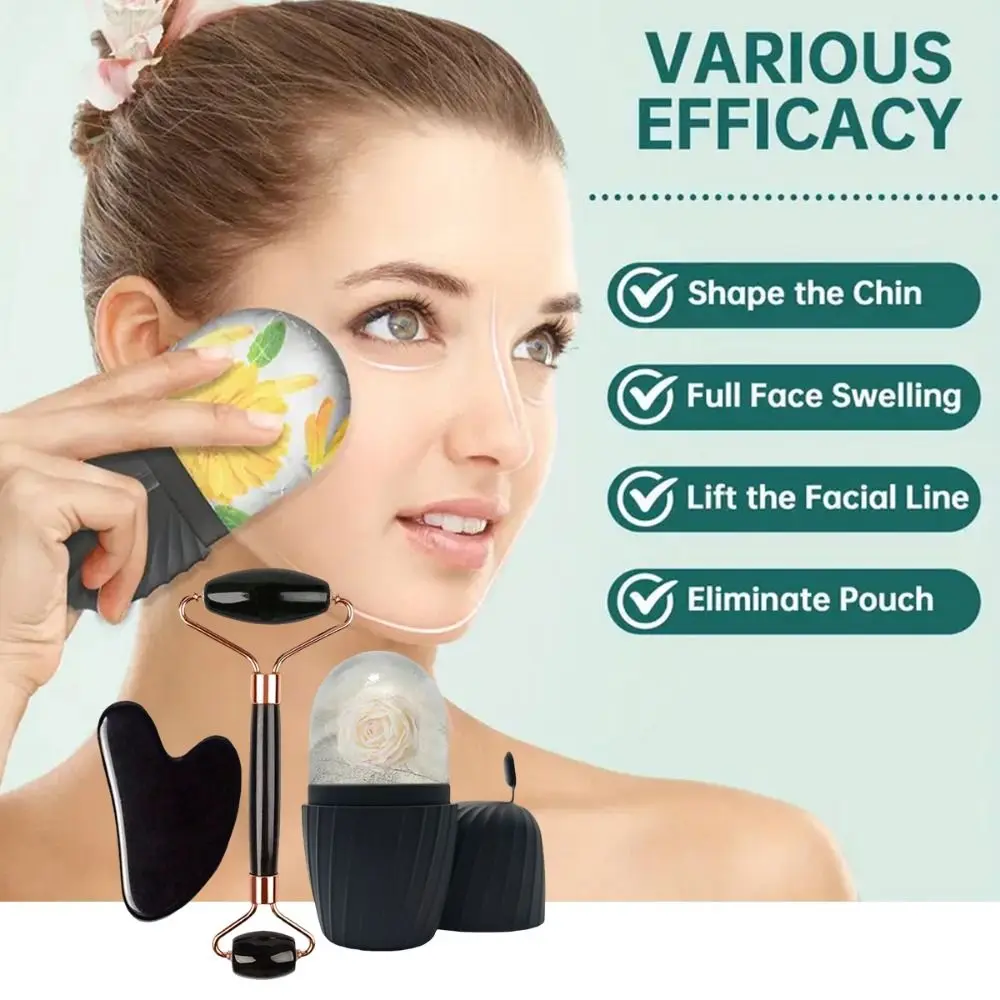 

3Pcs/Set Resin Facial Roller Gua Sha Face Tool Set Double Chin Remove Lifting Contouring Ice Face Roller Set