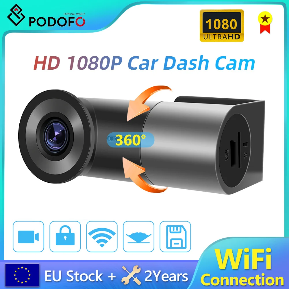 Podofo Full HD 1080P Car Dash Cam Speed & Coordinates WiFi Car Dash Camera Mini Hidde 360°Lens Rotation Angle Support Wifi