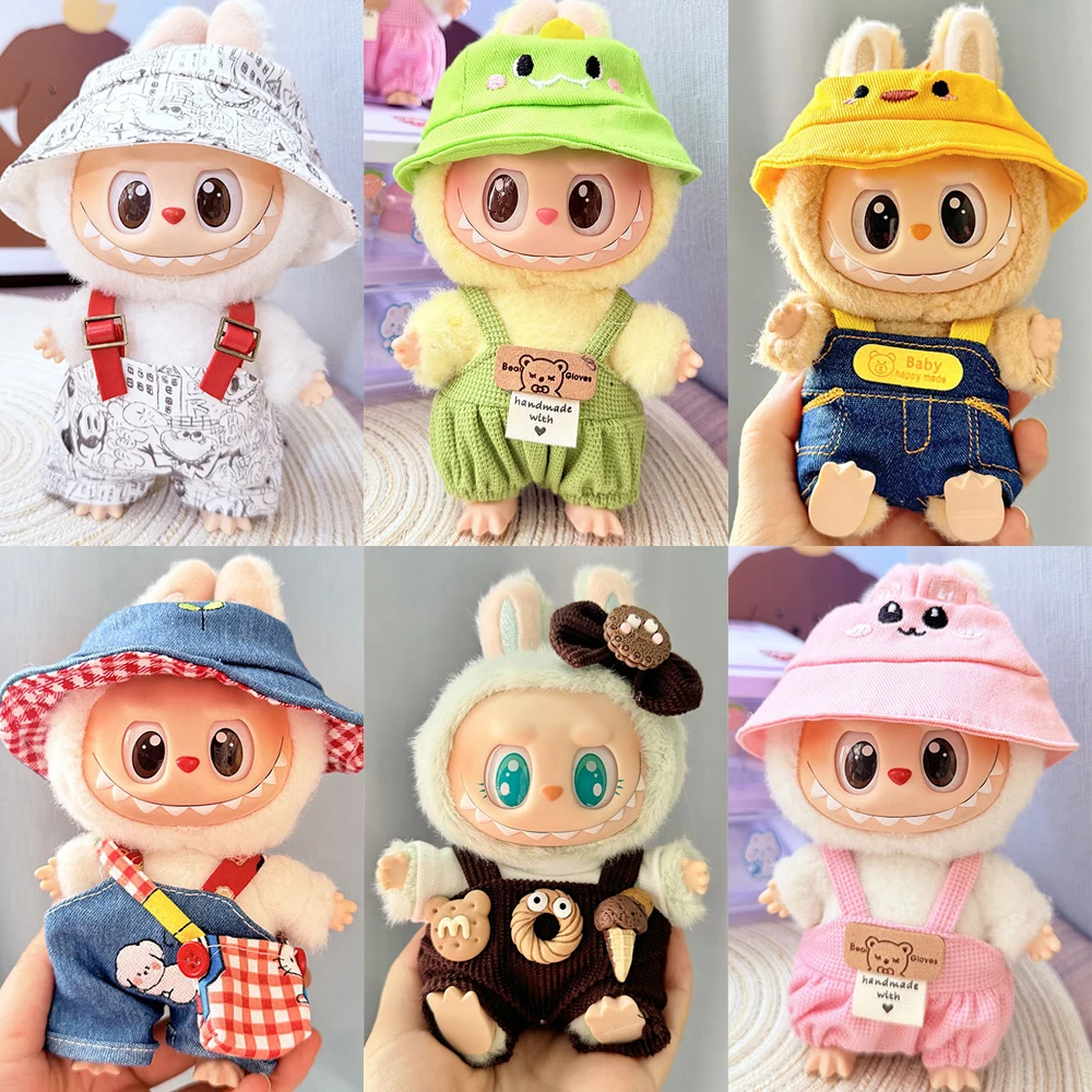 

Vinyl doll dress up Apparel suit headdress Hat pants Overalls for 15-17cm Macarons Labubu Plush Doll Clothes Accessories No Doll
