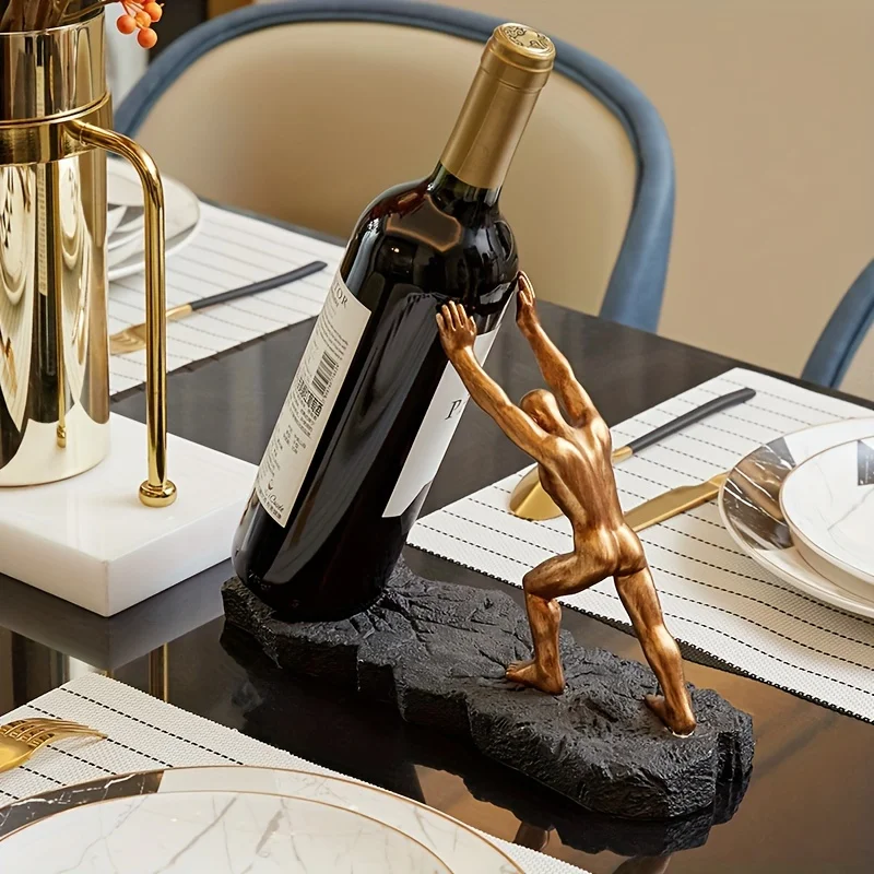 European Man Statue Wine Bottle Holder Modern Resin Figure Wine Rack Single Bottle Holder Countertop for Bar Kitchen Table Decor