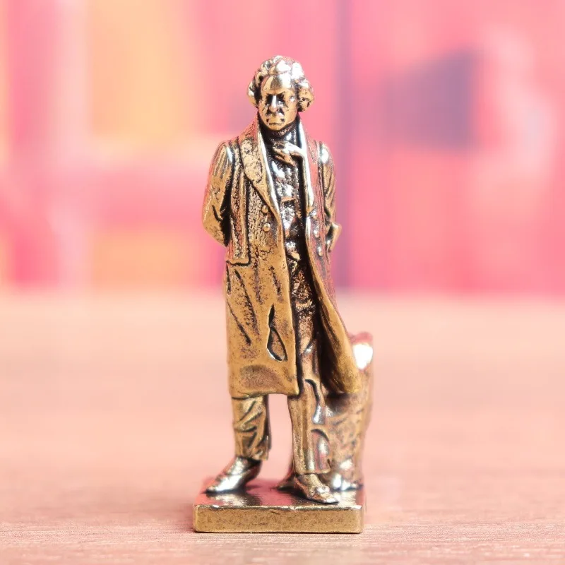 Solid Brass Beethoven Figurine Mini Vintage Composer Statue Desktop Ornament Collectible Musician Art Decor Gift