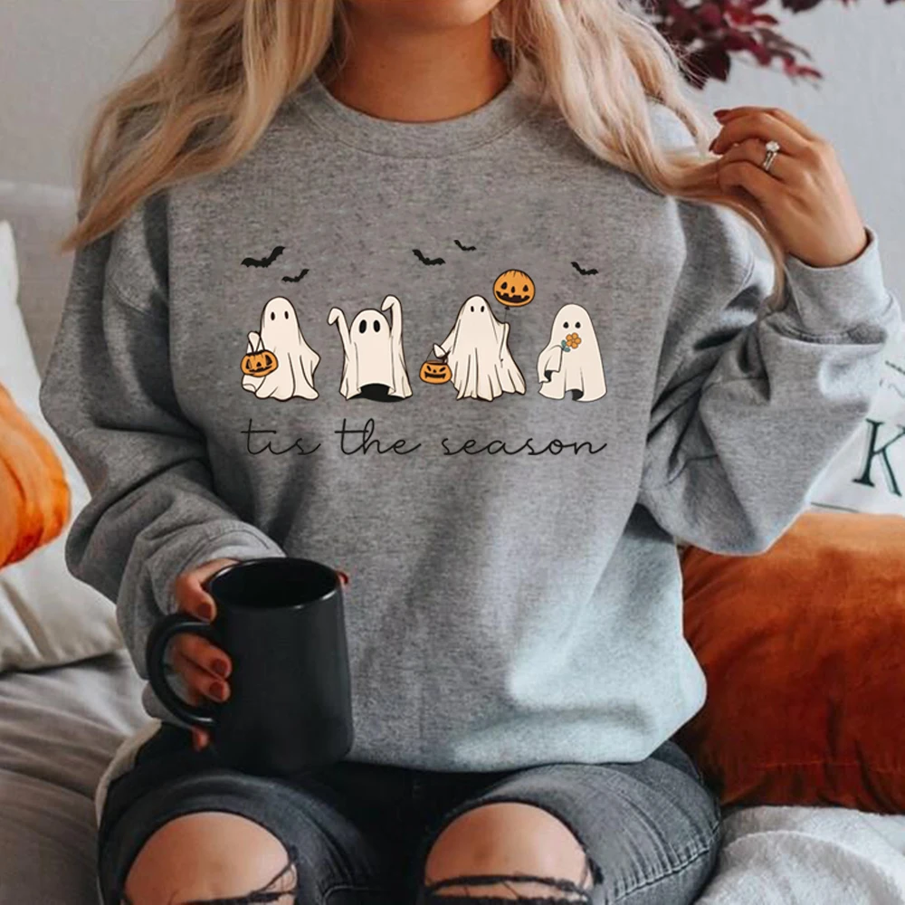 Tis The Season Halloween Sweatshirt Retro Ghost Hoodies Women's Halloween Sweatshirt Long Sleeve Pumpkin Season Pullovers Hoodie