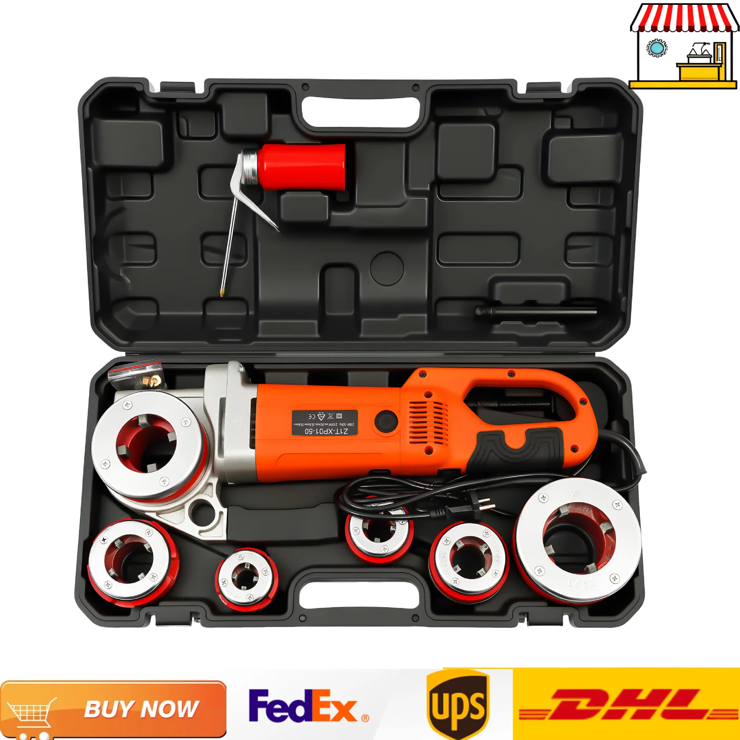 Infila tubi elettrico da 2300 W con matrice da 1/2, 3/4, 1, 1 1/4, 1 1/2, 2 pollici |   Macchina portatile per manicotti per tubi in ferro zincato