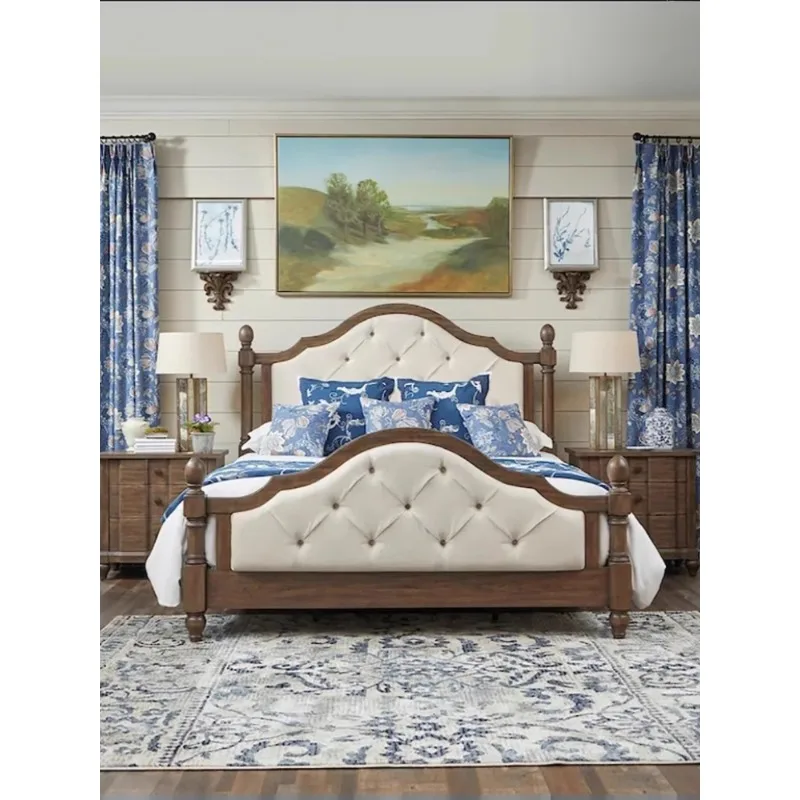 

American solid wood bed double master bedroom 1.8 meters big bed, French light luxury retro old