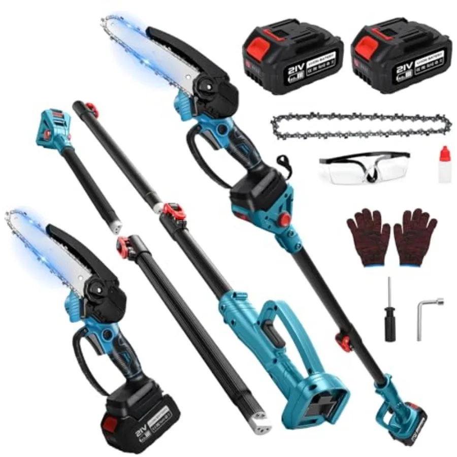 

2 in 1 Cordless 6 inch Pole Saw and Mini Chainsaw with 2× 21V Battery Electric Polesaw with Extension Pole for Tree Trimming