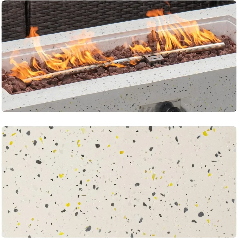 2-Piece Outdoor Propane Fire Pit Table Set w Tank Table,42-in Terrazzo Rectangle(50,000 BTU)16 inches Cover Side 20lb,Waterproof