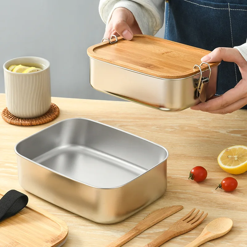 CX stainless steel food grade bamboo cover lunch box simple bento lunch box sealing ring anti-leakage 4