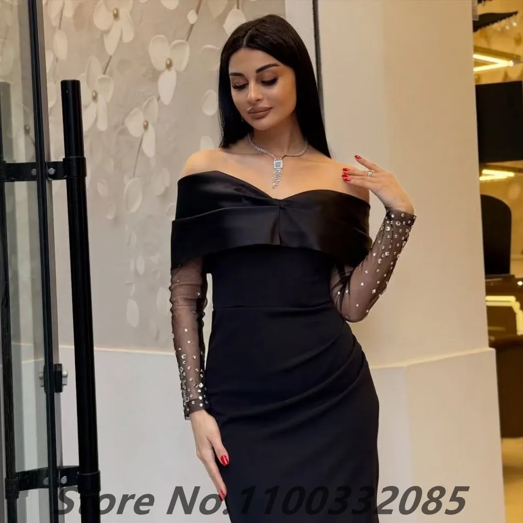 Eightale 2025 vestido de noche de sirena de Jersey negro para fiesta de boda vestido de fiesta con hombros descubiertos vestido de fiesta árabe saudí personalizado