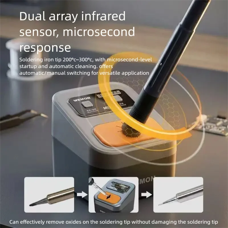 WEMON M12 Intelligent Soldering Tip Cleaner Magnetic Adsorption Atomatic Cleaning For Motherboard Solder Repair