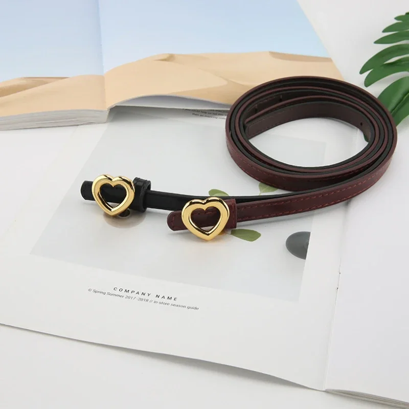 

New Slim Fit Versatile Women's Artificial Leather Dress Jeans Belt Women's Heart Button Fashionable Solid Color Thin Belt