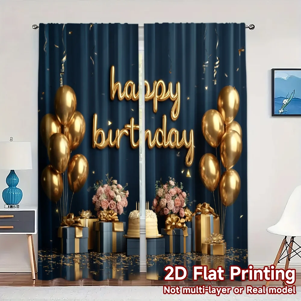 2pcs, 2D FLAT PRINTING Curtains (Without Rod) Birthday Elegance(1) Popular Curtains&Drapes Polyester Curtains All Seasons for
