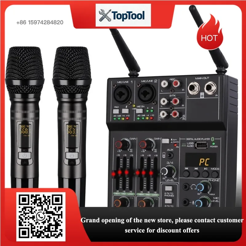 Mixer with one to two wireless microphone Mixer Bluetooth Karaoke singing microphone