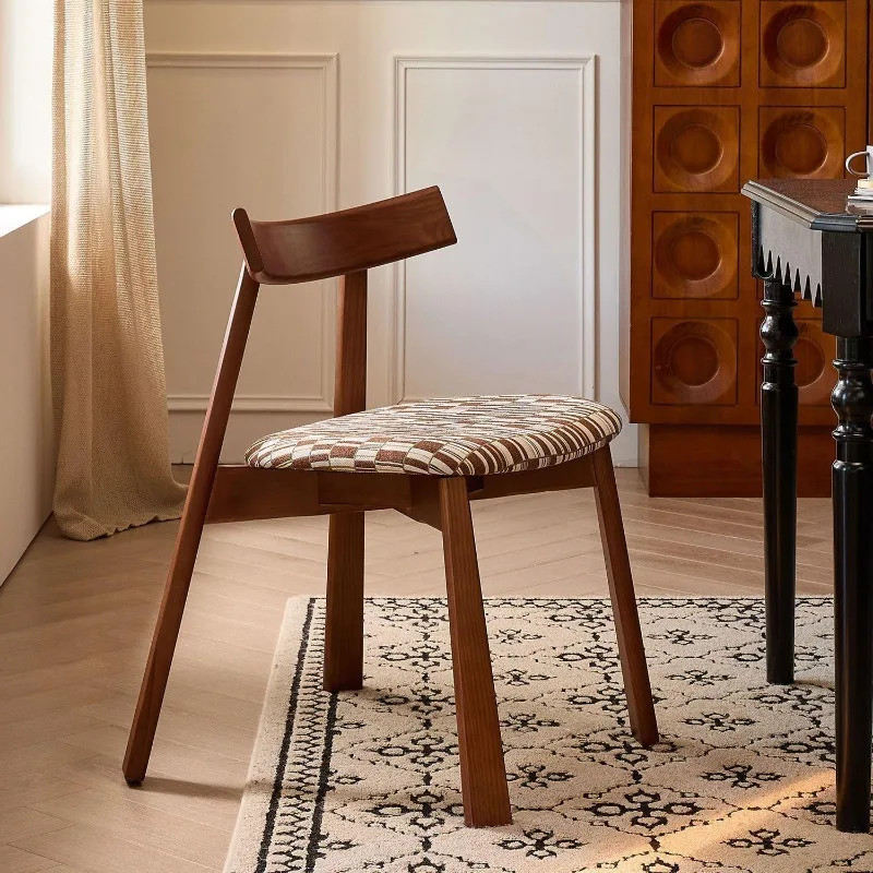 Medieval style solid wood backrest dining chair household soft bag backrest chair French retro restaurant chair