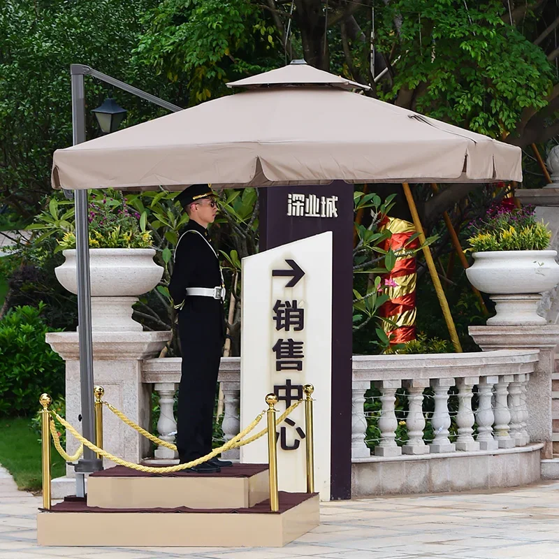 

umbrella Sentry box sunshade security property image doorman standing guard sun outdoor platform outdoor