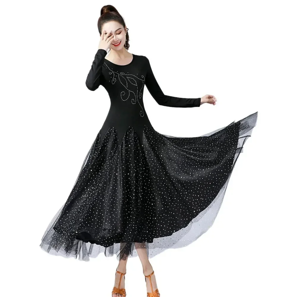 

High Quality Ballroom Dance Dress Women Performance Wear Dresses Modern Standard Tango Waltz Dress Short Sleeves