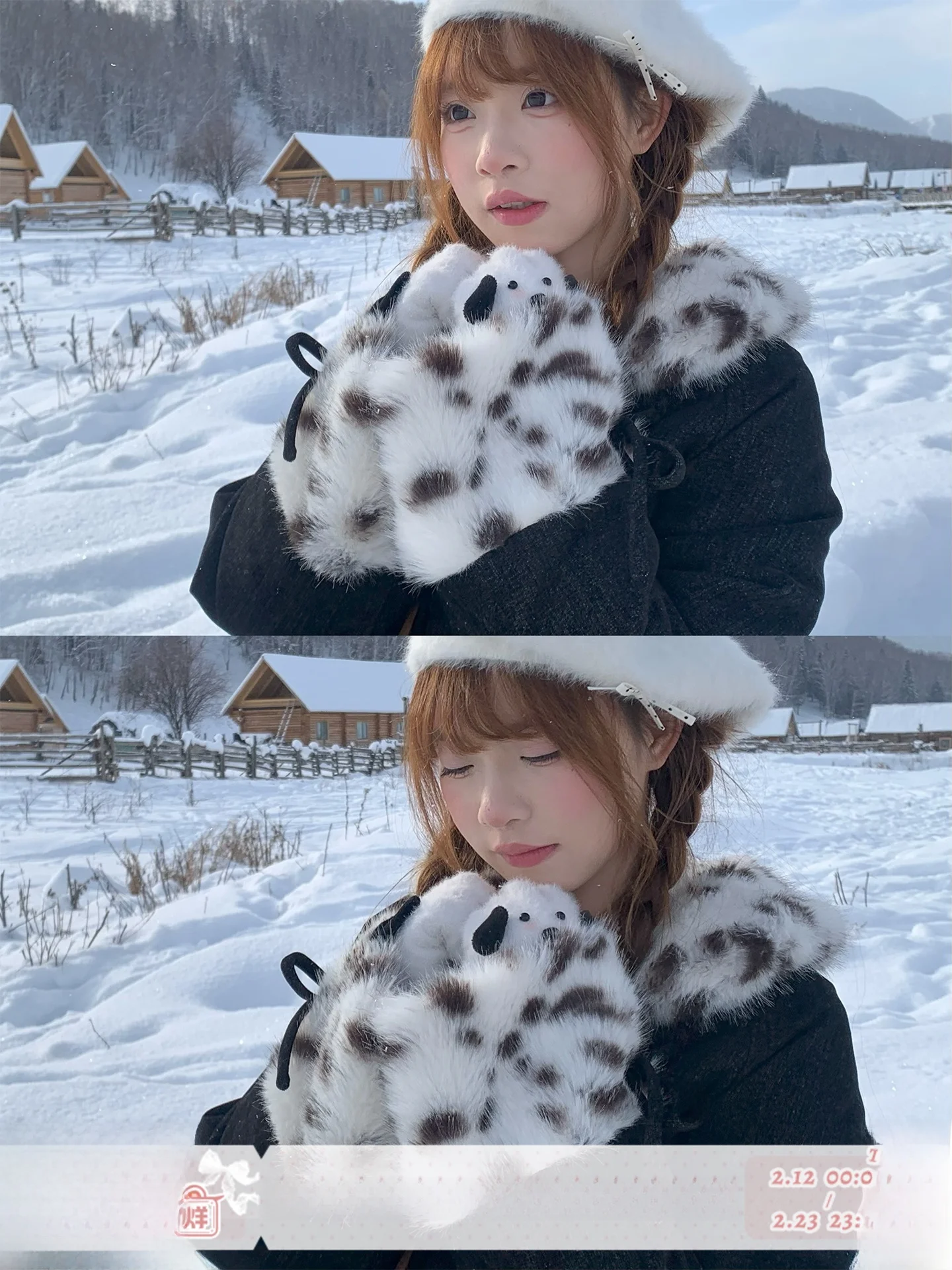 

Bla Sugar Bear Winter Leopard Print Collar Knot Cotton Jaet Skirt Set Sinsingirl Commute Sle Long Sve