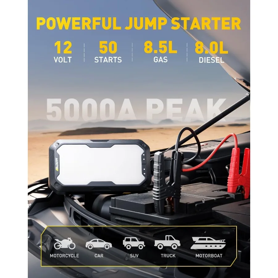 Jump Starter 5000A Car Battery Jump Starter for Vehicles Up to 8.5L Gas and 8.0L Diesel Engines with 2000LM LED Work Pan