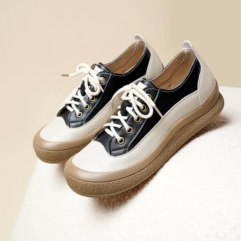 

AIYUQI Women's Casual Sneakers 2026 New Spring Flat Shoes Genuine Leather Lace-up Comfortable Shoes For Women