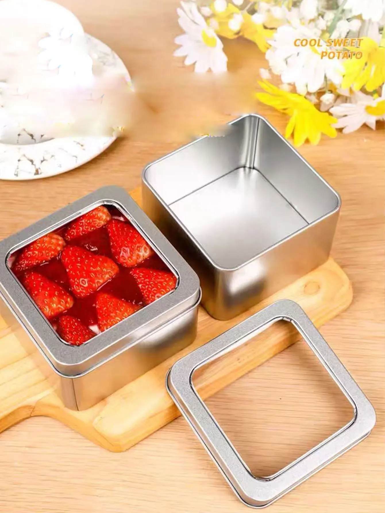 Mousse Jar Cake Packaging Box Square Tinplate Thousand-Layer Pastry Tiramisu Box Dessert Box 2Pcs