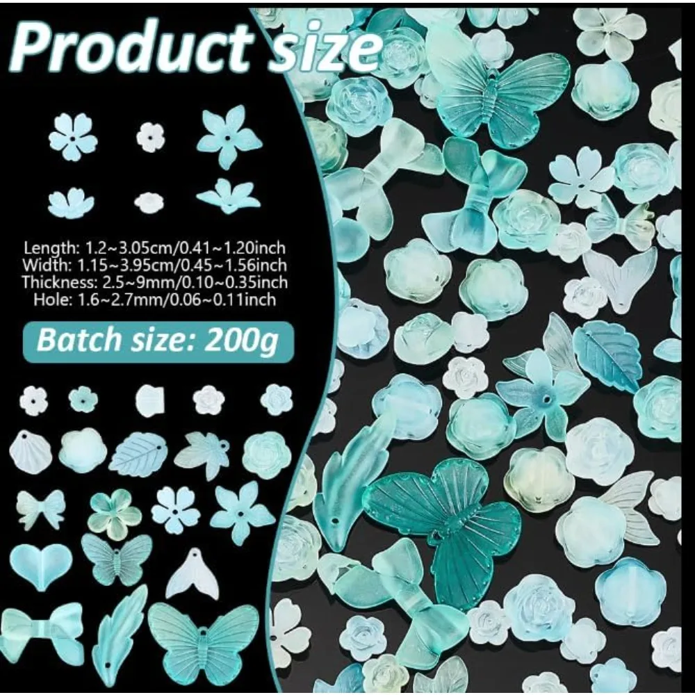 200G Transparent Acrylic Beads Assorted Frosted Acrylic Beads Mixed Shapes Aesthetic Beads 1.6-2.7mm Hole Pale
