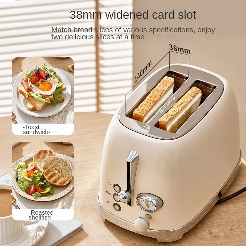 Breakfast Machine 38mm Card Slot Double-sided Heating 6-speed Toasting One Touch Defrost Multi-function Kitchen Toaster