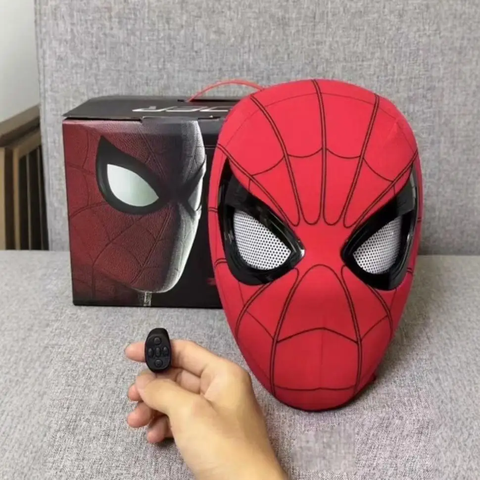 Movable Eyes Lightable Electric Ring Blinking Mask Spider-Man Headgear Action Desk Collectible Anime Model Toys Figures Gift