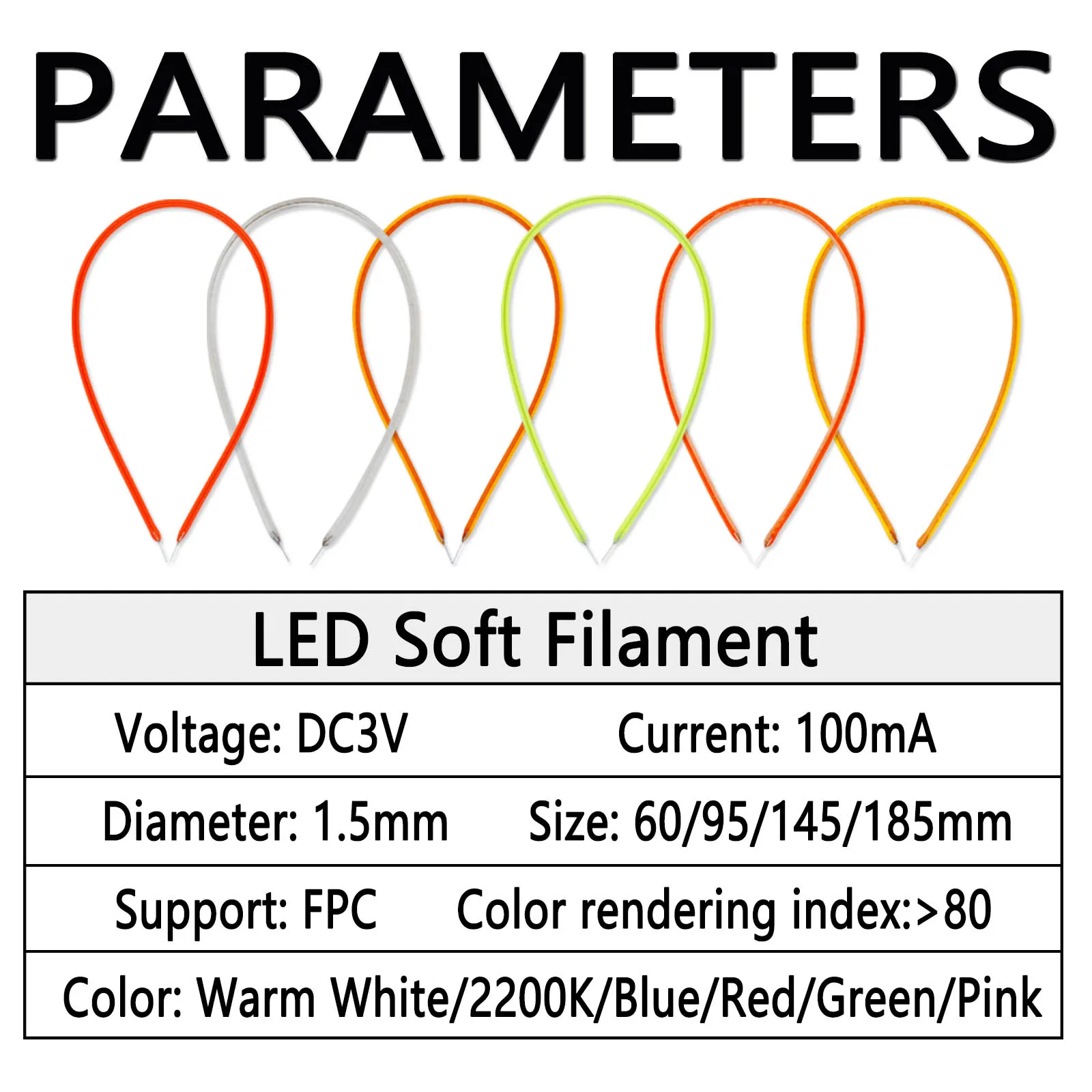 Ampoule LED Edison, six documents, filament DC3V 60mm 95mm 145mm 185mm, filament flexible 100mA Diode, accessoires d'éclairage décoratifs