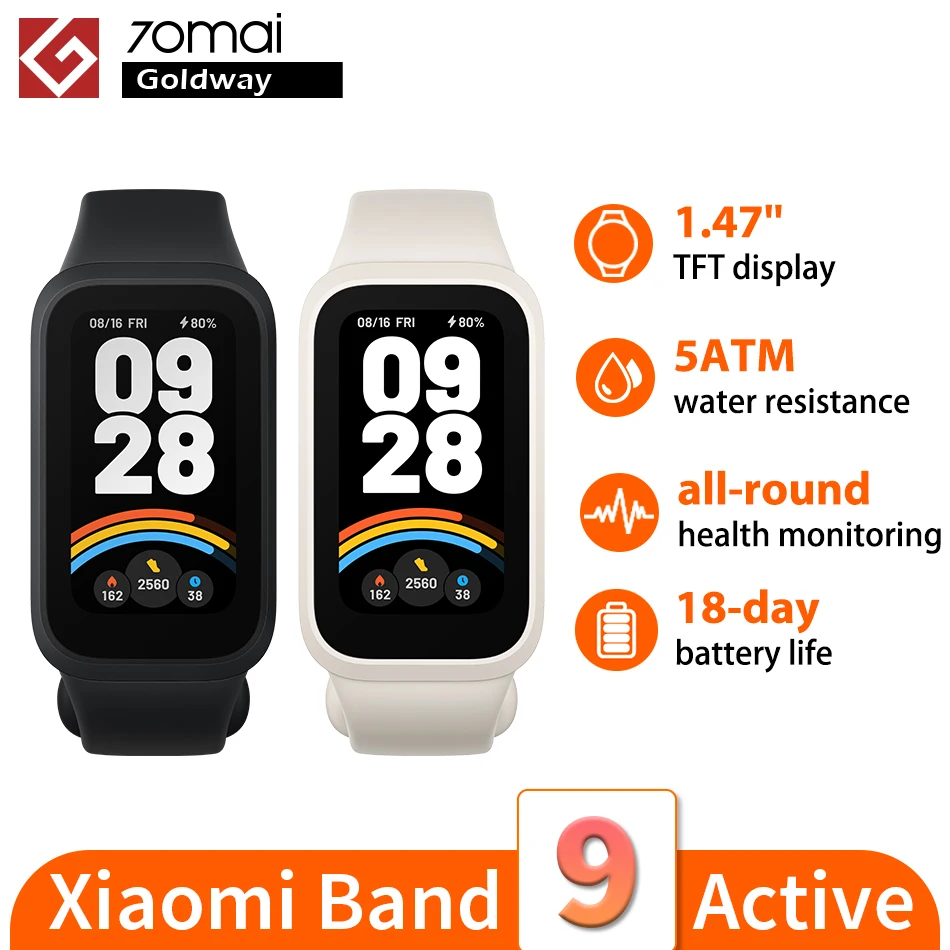 Global Version Xiaomi Smart Band 9 Active 1.47'' Display 18 Days Battery Life Health Monitoring 5ATM Sports Bracelet Mi Fitness