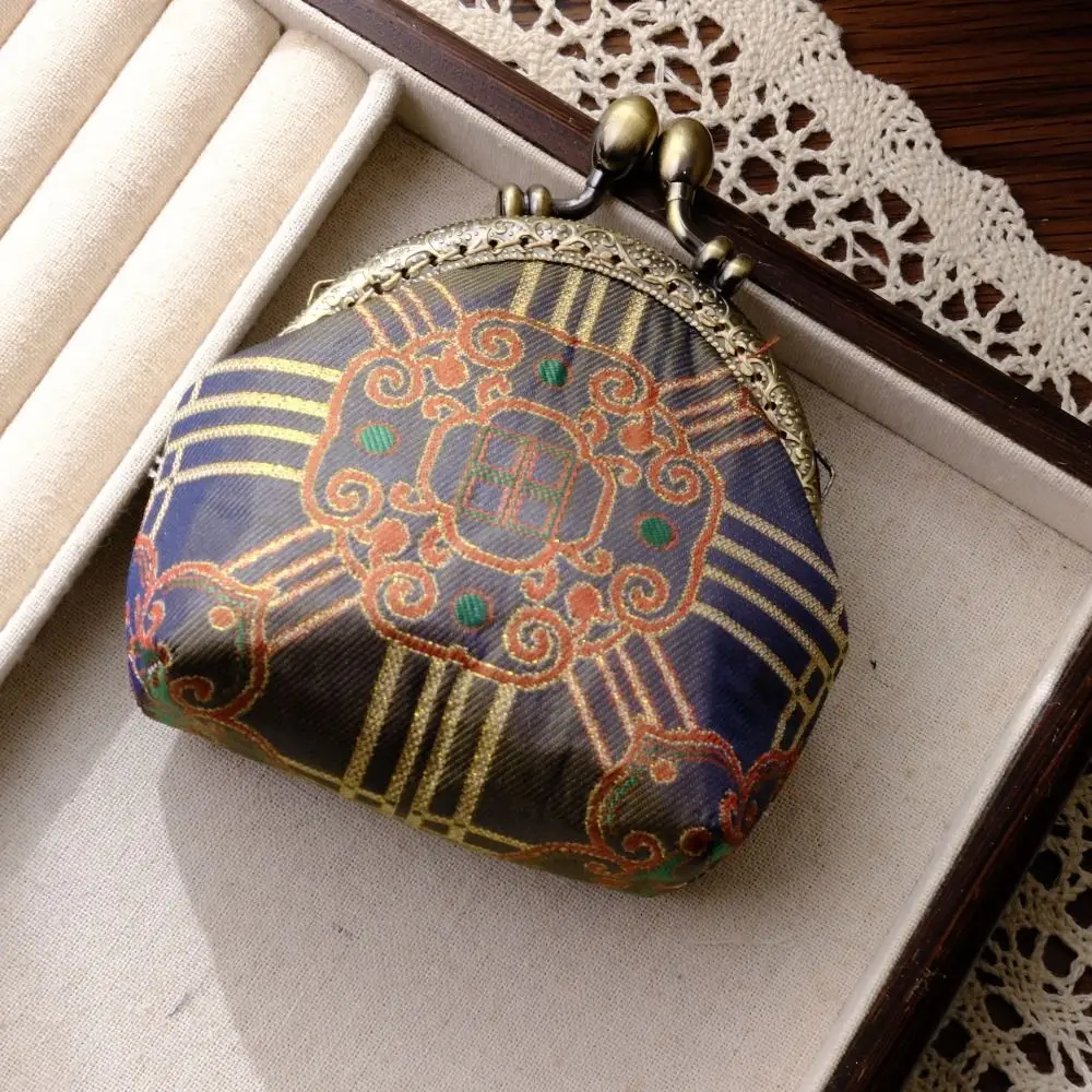 Anti-lost Kiss Lock Coin Purse Polyester Thickened Brocade Mini Pouch Portable Chinese Style Embroidered Small Pocket Girls