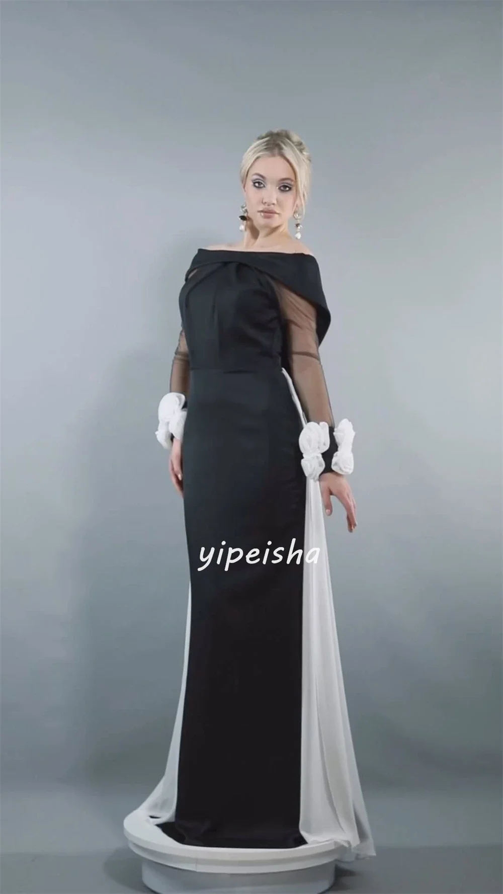 Customized Price AdjustmentJersey Flower Ruched Clubbing A-line Off-the-shoulder Bespoke Occasion Gown Long Dresses