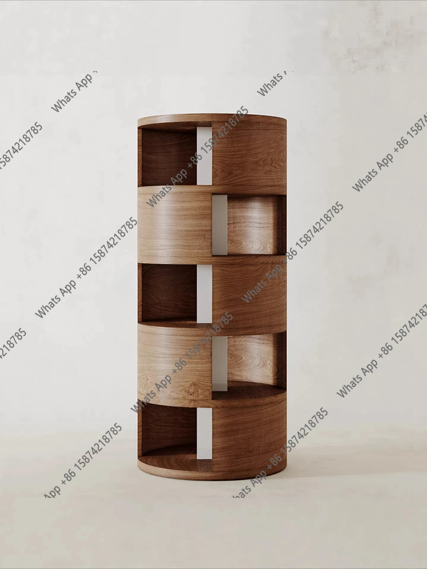 Nordic simple cylindrical solid wood display bookcase, designer living room storage cabinet, second-hand open bookshelves