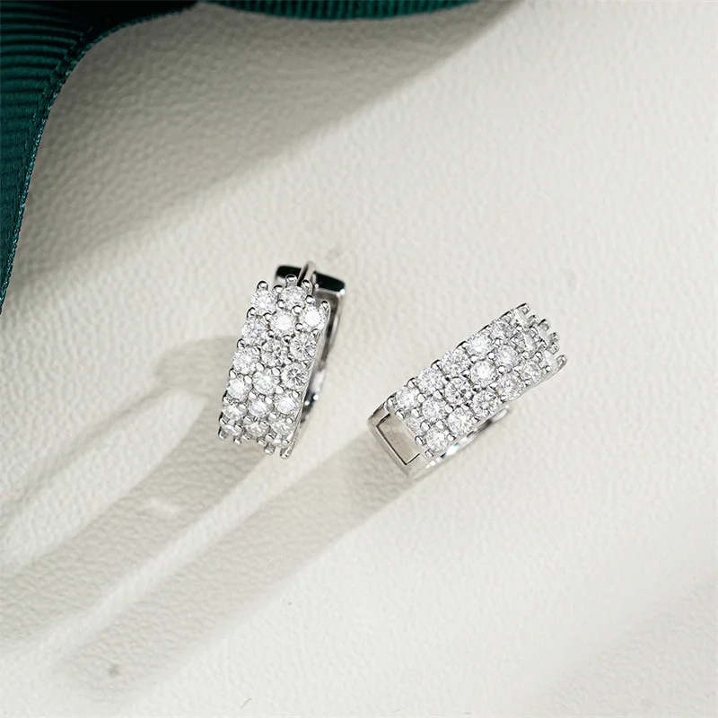 

D Color Round Moissanite Ear Buckles Lab Diamond 925 Sterling Silver Engagement & Wedding Hoop Earrings for Women Jewelry Gifts