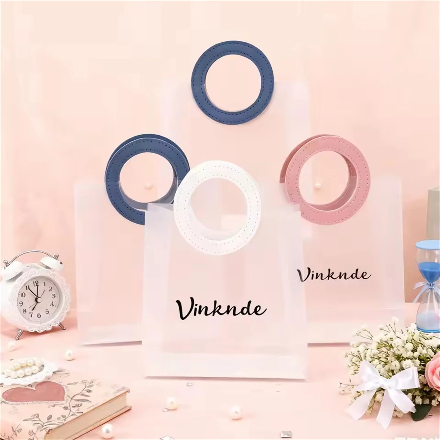 50Pcs PVC PP Transparent Frosted Durable Gift Bag for Wedding Birthday Christmas Custom Logo Makeup Perfume Jewelry Packaging