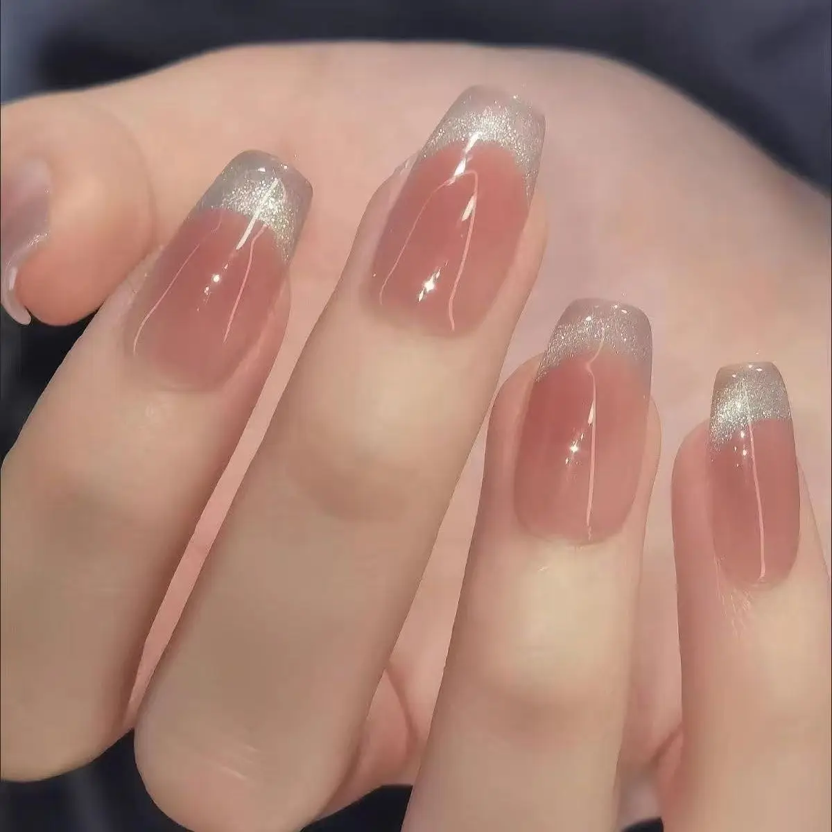 10Pcs Handmade Short Press On Nails French Shiny Cat Eye Design Sweet Cute False Nails Wearable Manicure Nails Tips For Girls